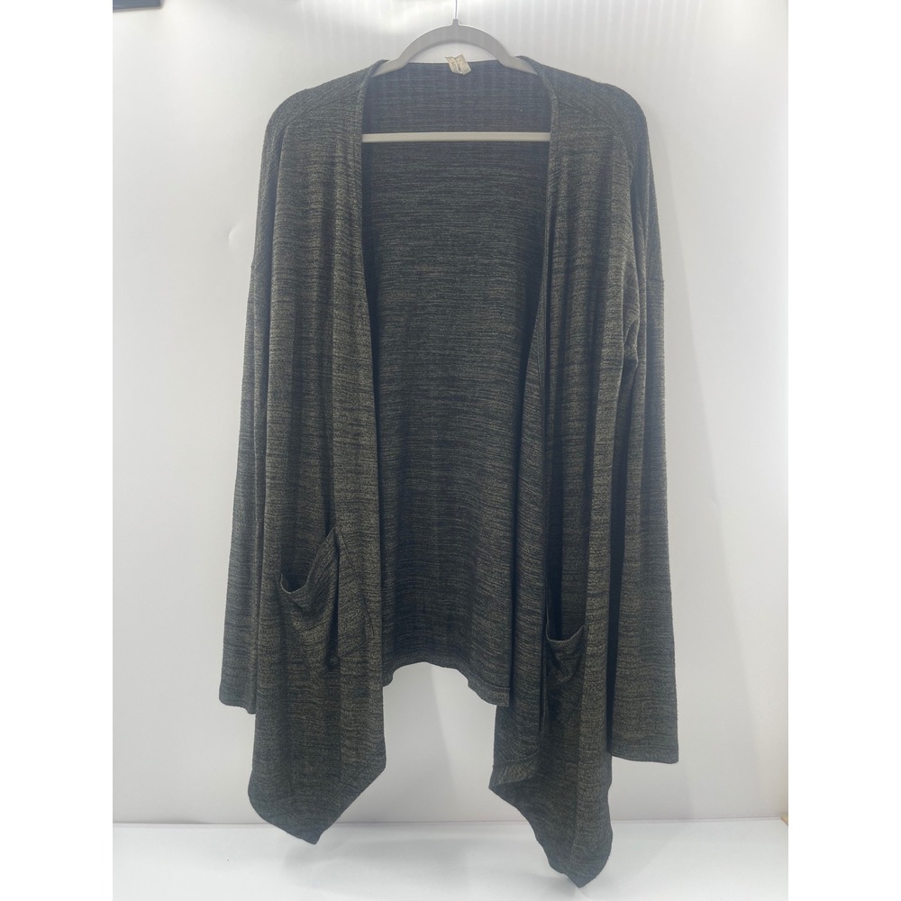 Mudd Womens Open Front Cardigan Olive Green Marl Knit Draped Pocket Sweater L